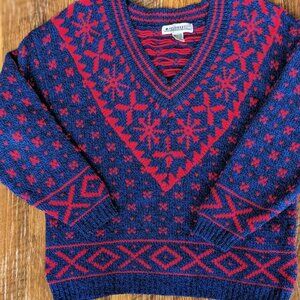 Vintage Illustrations Sweater Pullover Fair Isle 100% Shetland Wool.